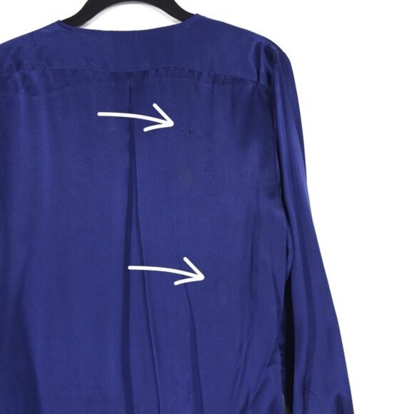 Sundance Blended Paths Blue 100% SILK Velvet Faux Wrap Top Women's MEDIUM Hi Low - Picture 13 of 13